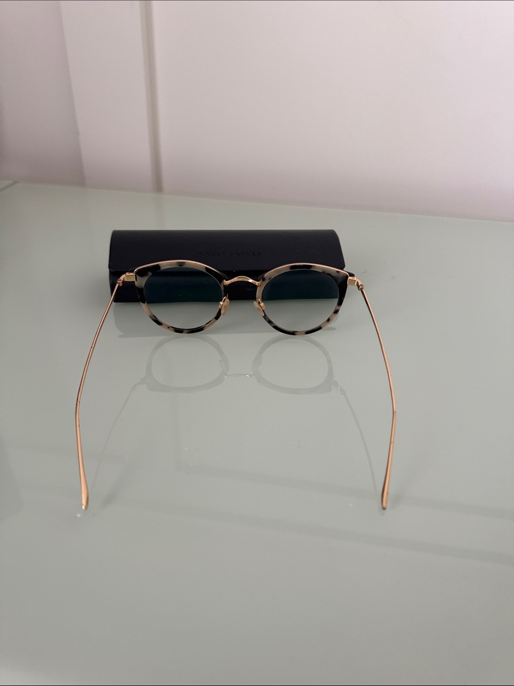 Warby Parker Round Black and Gold Eyeglasses with tortoise trim - Picture 3 of 5